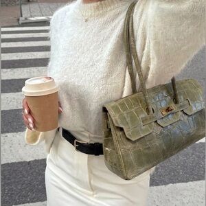 Made in Italy Handcrafted Italian Croc-Embossed Suede Handbag